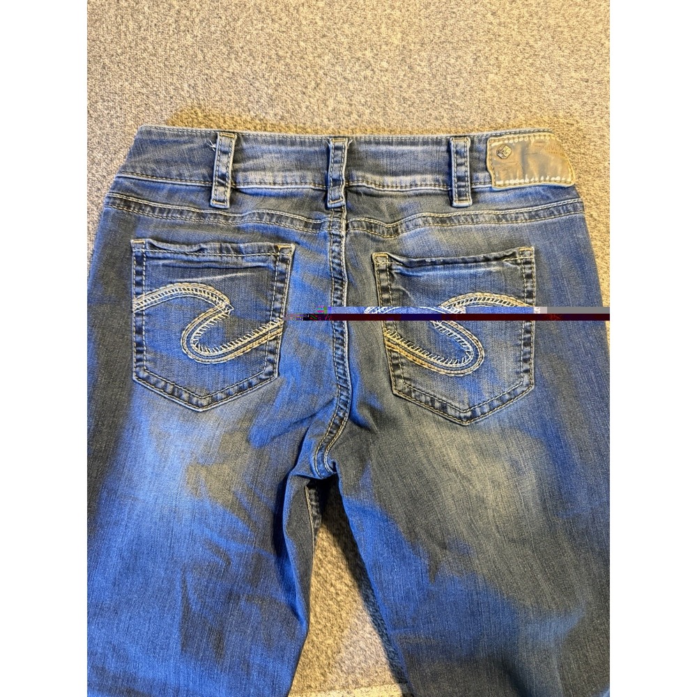 Silver Jeans Suki Capri Mid 31" x 22.5" blue denim stretch regular embroidery - Picture 4 of 15